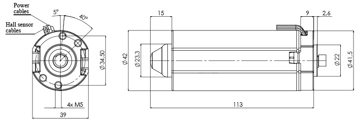 Technical drawing M-42-P-H Electric motor CC Diameter 42 - Elvi