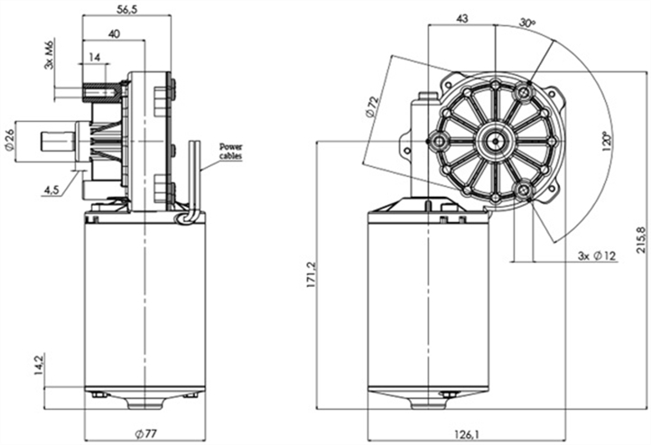 Technical drawing GMR-77-43-Z1-A Gear motor CC Diameter 77 Pitch 43 -Elvi