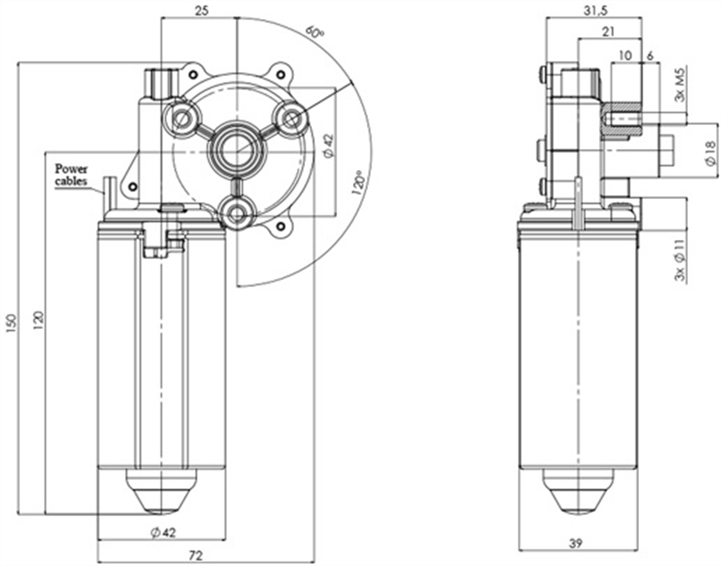 Technical drawing GMR-42-25-Z4 Gear motor CC Diameter 42 Pitch 25-Elvi