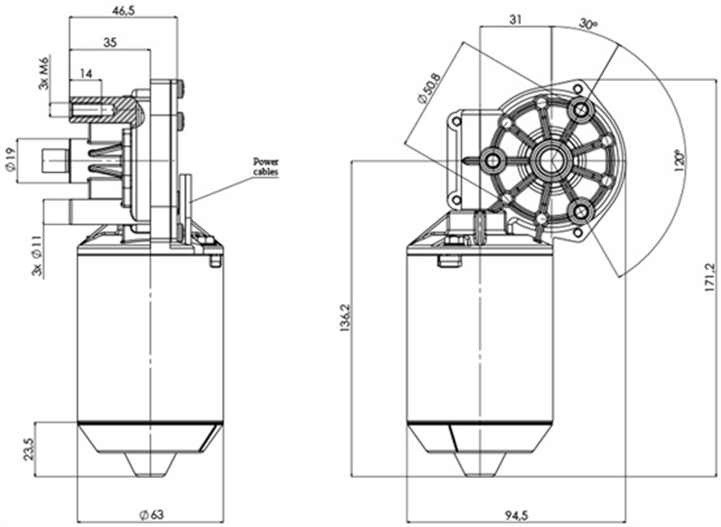 Technical drawing GMR-63-31-Z3 Gear motor CC Diameter 63 Pitch 31-Elvi