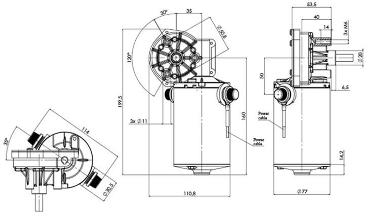 Technical drawing GML-77-35-Z2-X Gear motor CC Diameter 77 Pitch 35 -Elvi
