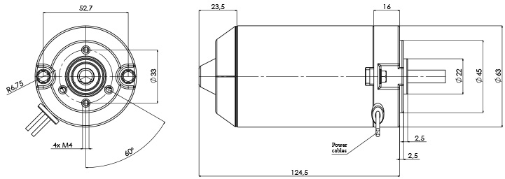 Technical drawing M-63-P Electric motor CC Diameter 63 -Elvi