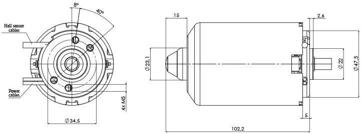 Technical drawing M-59-H Electric motor CC Diameter 59 - Elvi