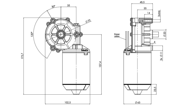 Technical drawing GML-63-35-Z1-A Gear motor CC Diameter 63 Pitch 35-Elvi
