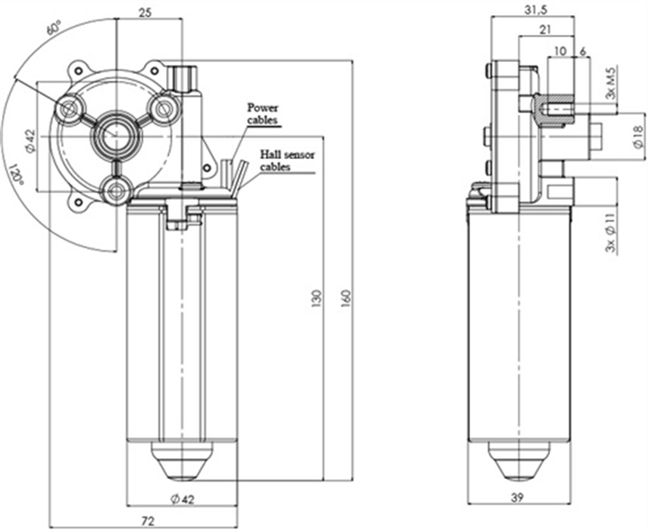 Technical drawing GML-42-25-Z1-H Gear motor CC Diameter 42 Pitch 25-Elvi