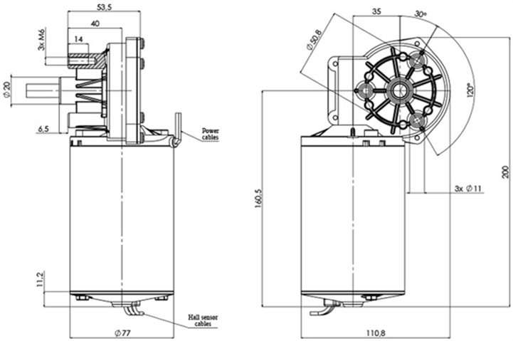 Technical drawing GMR-77-35-Z2-H Gear motor CC Diameter 77 Pitch 35-Elvi