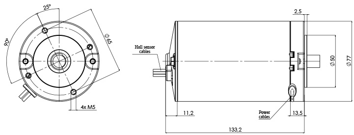 Technical drawing M-77-H Electric motor CC Diameter 77- Elvi