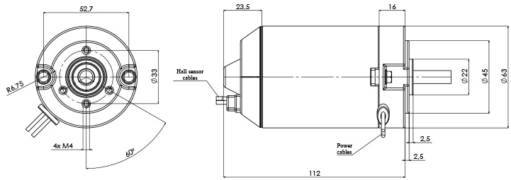 Technical drawing M-63-H Electric motor CC Diameter 63 -Elvi