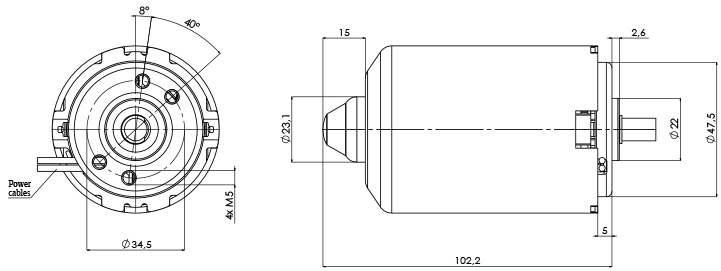 Technical drawing M-59 Electric motor CC Diameter 59- Elvi