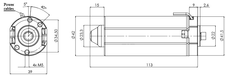 Technical drawing M-42-P Electric motor CC Diameter 42 - Elvi