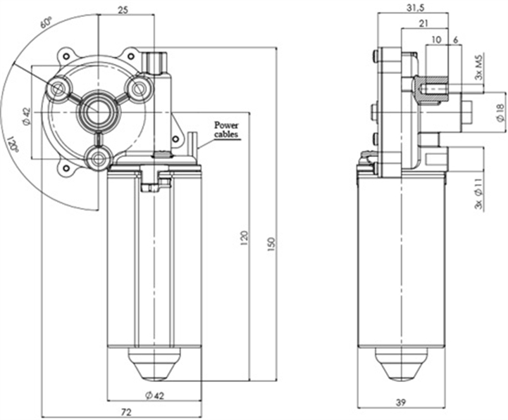 Technical drawing GML-42-25-Z4 Gear motor CC Diameter 42 Pitch 25 -Elvi