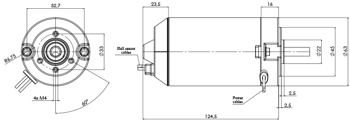 Technical drawing M-63-P-H Electric motor CC Diameter 63 -Elvi