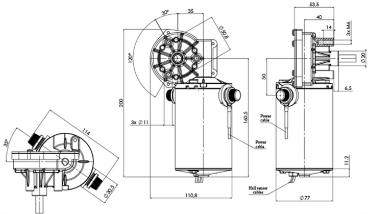 Technical drawing GML-77-35-Z3-X-H Gear motor CC Diameter 77 Pitch 35 -Elvi