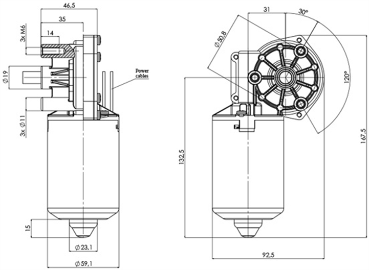 Technical drawing GMR-59-31-Z1 Gear motor CC Diameter 59 Pitch 31 -Elvi