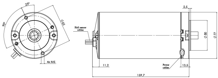 Technical drawing M-77-P-H Electric motor CC Diameter 77- Elvi