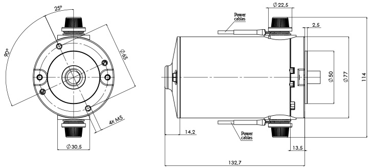 Technical drawing M-77-X Electric motor CC Diameter 77- Elvi