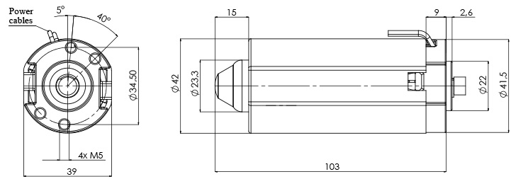 Technical drawing M-42 Electric motor CC Diameter 42 -Elvi