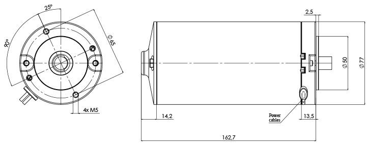 Technical drawing M-77-P Electric motor CC Diameter 77- Elvi