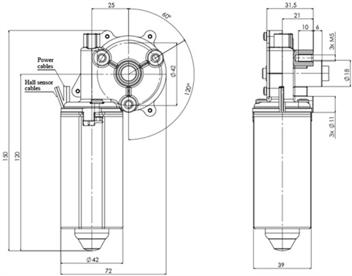 Technical drawing GMR-42-25-Z4-H Gear motor CC Diameter 42 Pitch 25-Elvi