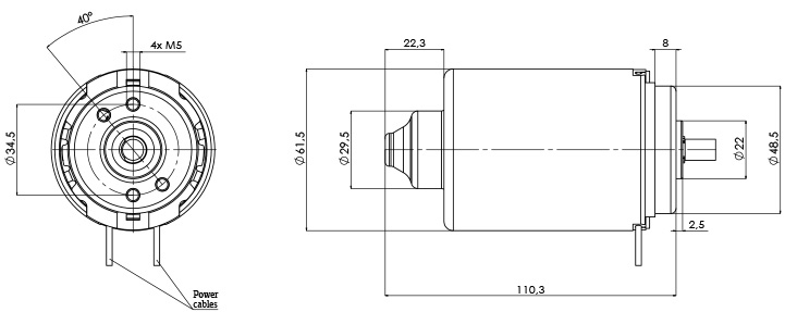 Technical drawing M-61,5 Electric motor CC Diameter 61,5- Elvi
