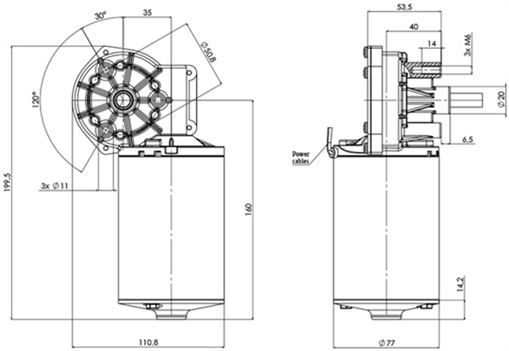Technical drawing GML-77-35-Z2 Gear motor CC Diameter 77 Pitch 35 -Elvi