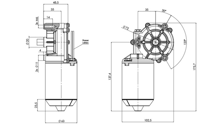 Technical drawing GMR-63-35-Z1-A Gear motor CC Diameter 63 Pitch 35-Elvi